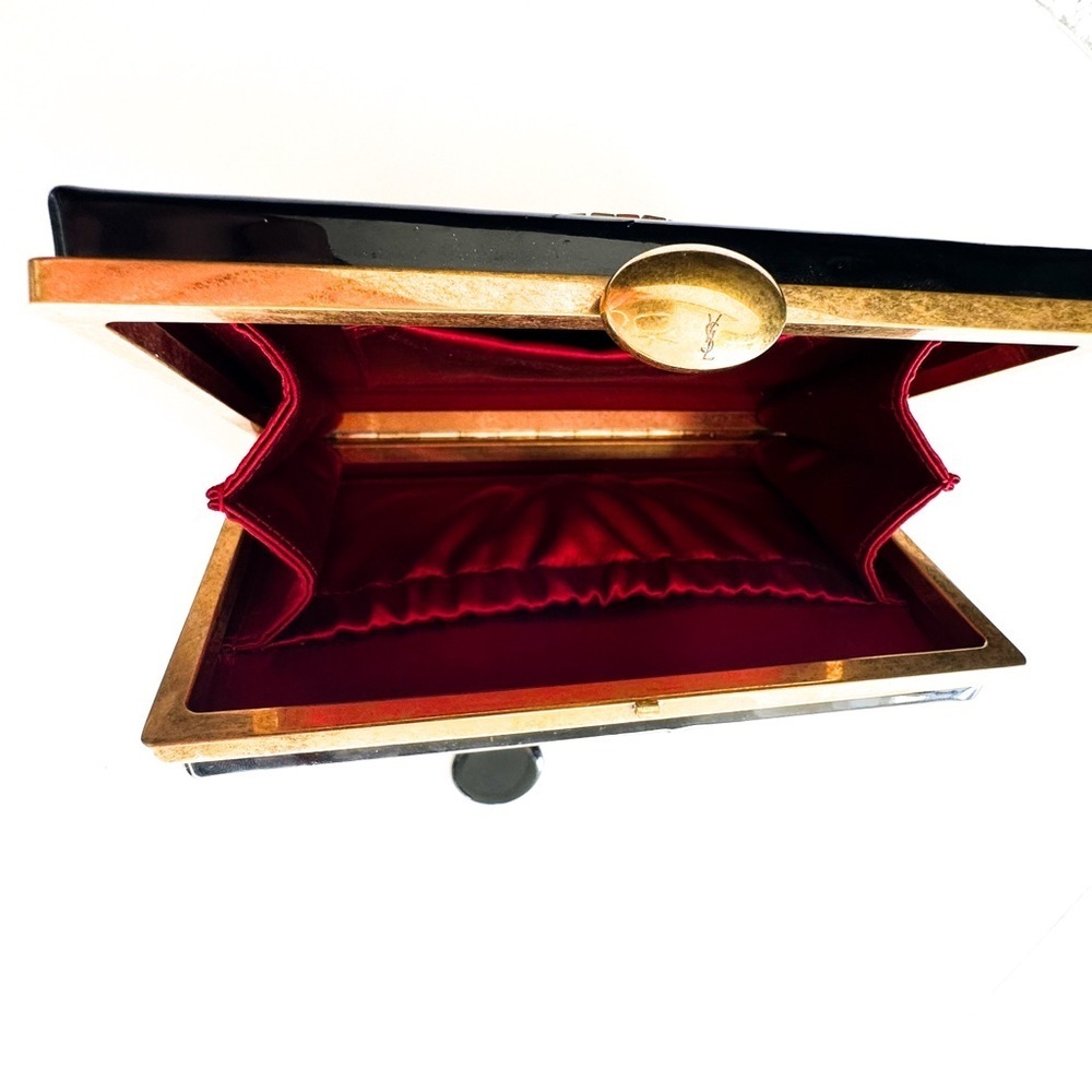 Rare Vintage Yves Saint Laurent Jeweled Patent Leather Minaudière Clutch - Picture 11 of 14